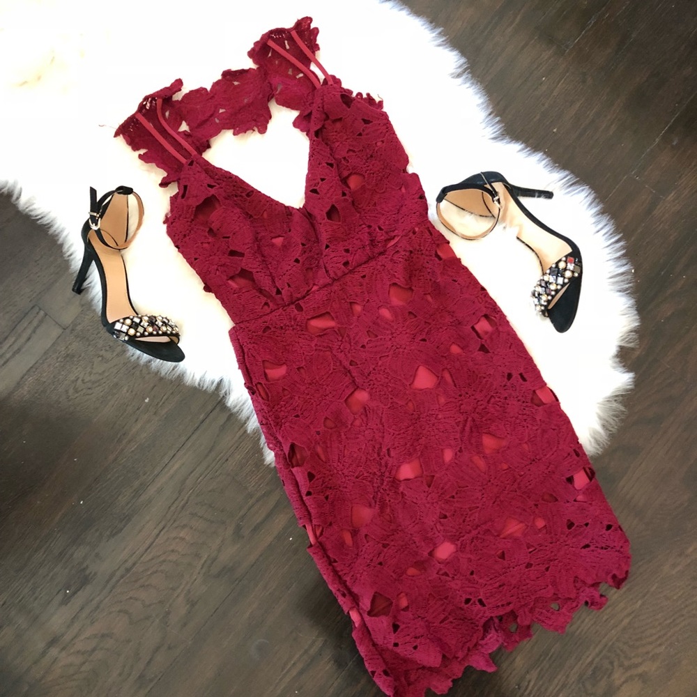 Wine Chrocet bodycon dress XS